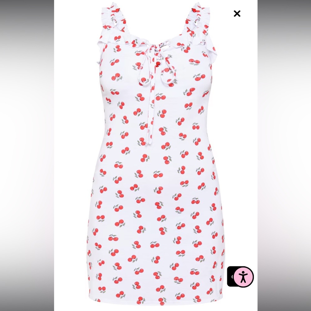 PrettyLittleThing • white cherry print tie front bodycon dress